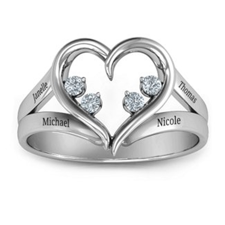 Heart Shape Lettering Zircon 925 Sterling Silver Women Ring For Wedding
